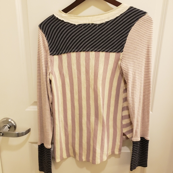 Free People Women's Size S Lavender Give Me Stripes Henley Top *flaw* Holes - Picture 3 of 7